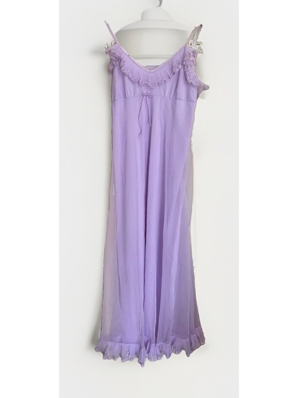 Vintage Y2K Lilac Chiffon Slip Dress Ruffle Maxi Fairycore Pastel Lavender Small